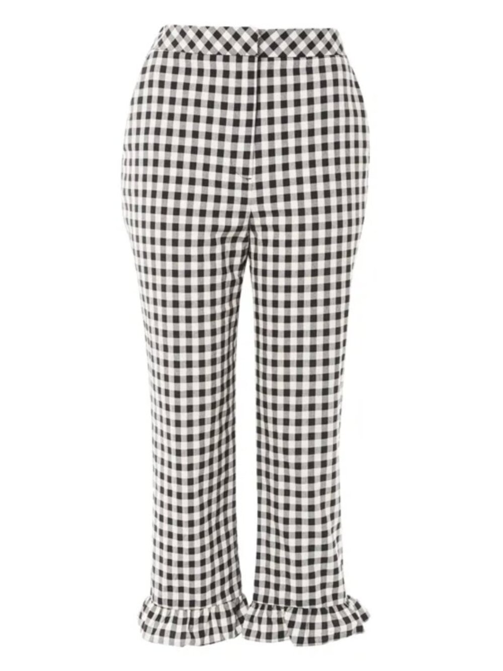 Topshop Black & White Gingham Frill Hem Trousers Women's Pants